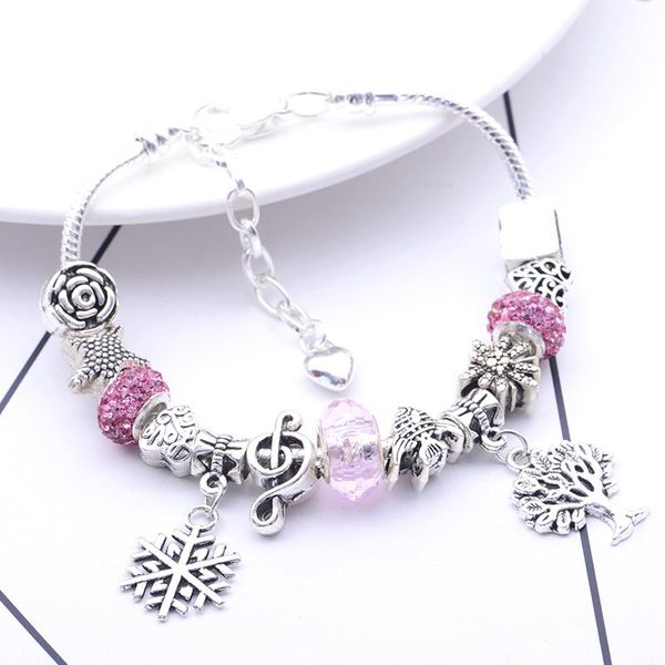 

february 14 valentine's day diy beaded creative fashion silver plated bracelet pink boutique bracelet for girlfriend, Black