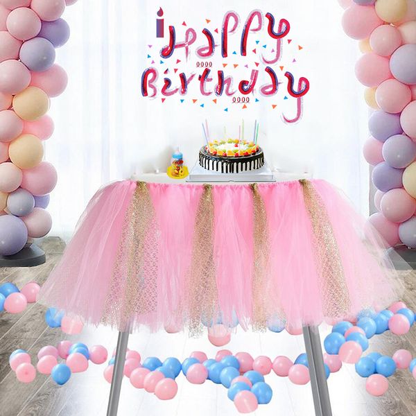 

91.44x35cm baby shower chair tutu tulle table skirts kids birthday table skirts party decoration skirting chair supplies