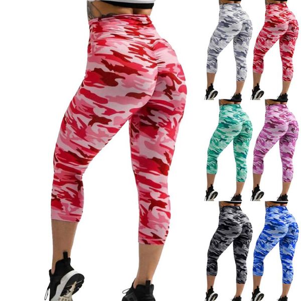 

gym leggings sports pants sportswear stretchy yoga gym fitness leggings running compression tights women camo pants #3, White;red