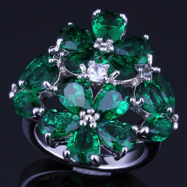 

superior huge green cubic zirconia white cz silver plated ring v0166, Golden;silver