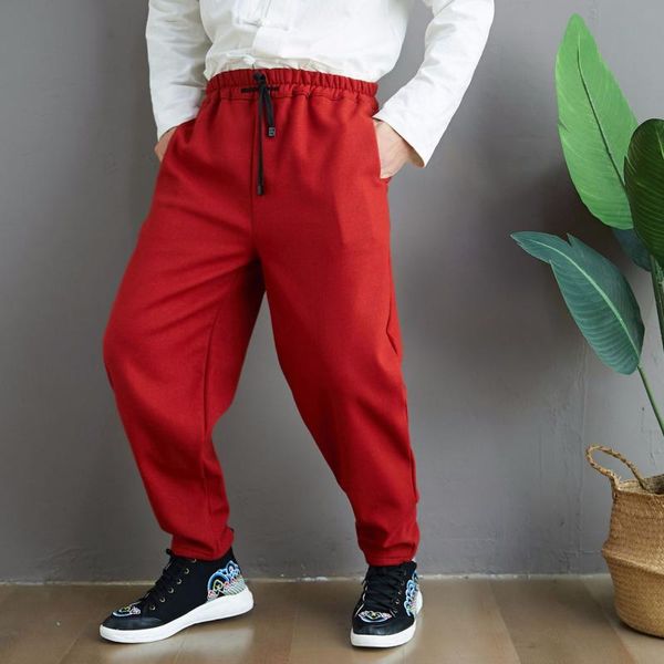 

yoga outfits winter men sweatpant thick fleece warm harem loose bloomers baggy running joggier fitness workout casual pant activewear, White;red