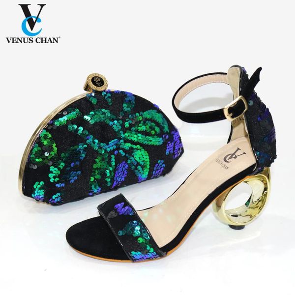 

latest italian shoes with matching bags women luxury 2020 rhinestone wedding party shoe ladies sandals with heels, Black