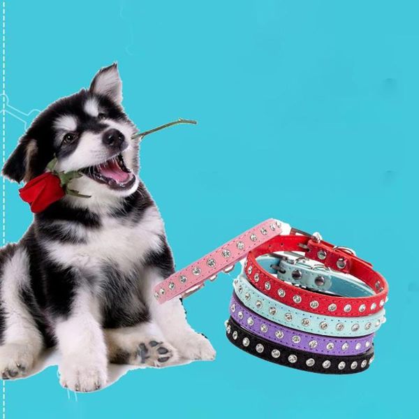 

dog collars & leashes 1pc pu leather bling rhinestone puppy cat personalized small dogs chihuahua collar necklace charms pet accessories