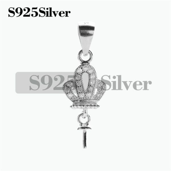 

little crown pendant pearl mountings 925 sterling silver charms findings for diy jewelry making 5 pieces, Slivery;crystal