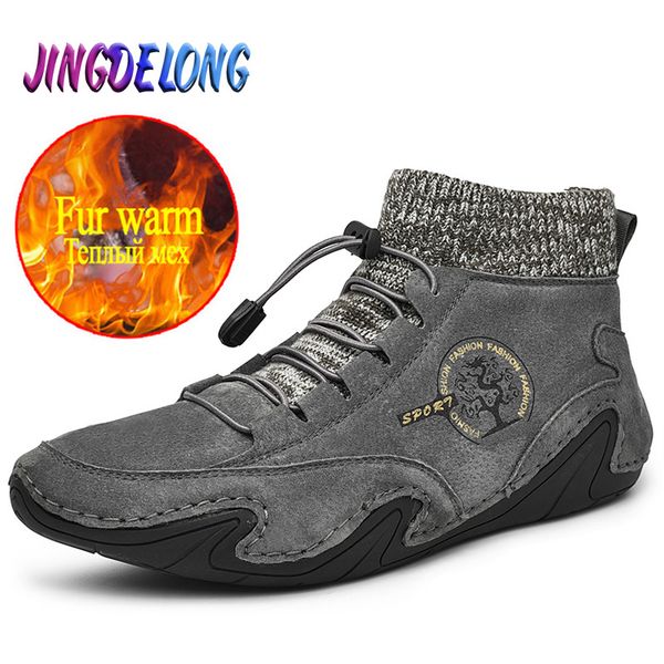 

boots brand men's snow plush warm winter suede men designer sneakers outdoor comfortable trainers, Black