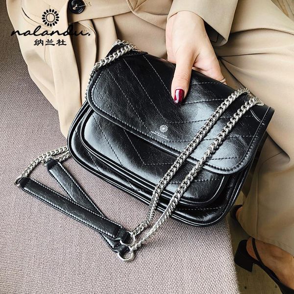 

women black leather small bag 2020 ladies diagonal shoulder bag british fashion wild large capacity chain handbag gift 588
