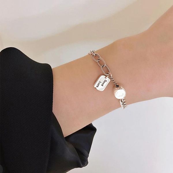

retro square brand letter luck fashion chain female bracelet simple personality transfer accessories, Black