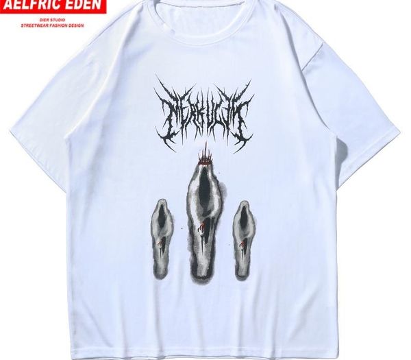 

aelfric eden europe and the united states dark t-shirt three devil print hip hop summer street cotton short-sleeved tee, White;black