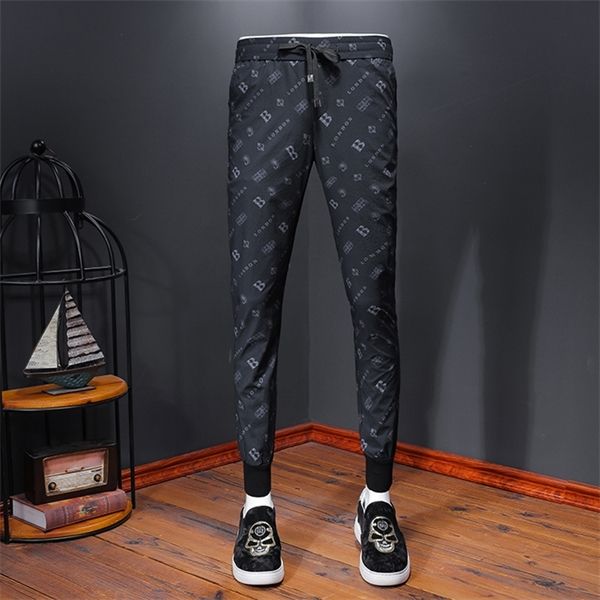 

men's casual pants social slim fit black trousers fashion elastic band waist skinny business party male spring stretchy