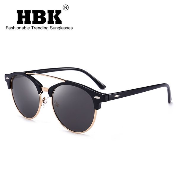 

hbk round polarized sunglasses men women steam punk vintage rivet fashion design double bridge sun glasses shades uv400, White;black