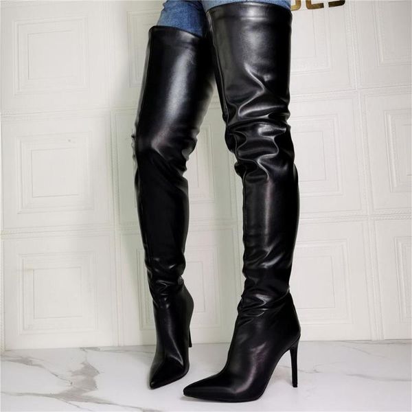 

women high heels boots 2020 black leather over the knee shoes for women back zipper botas