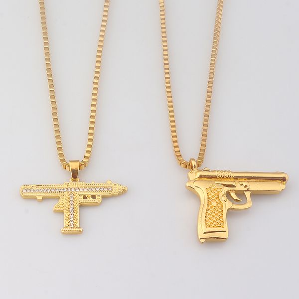 

hiphop style gold uzi necklace women men browning uzi with crystal necklaces pendants sweater accessories fashion jewelry, Silver