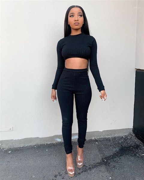 

piece set designer fashion solid color long sleeve pants casual 2pcs suits womens clothing 2, White
