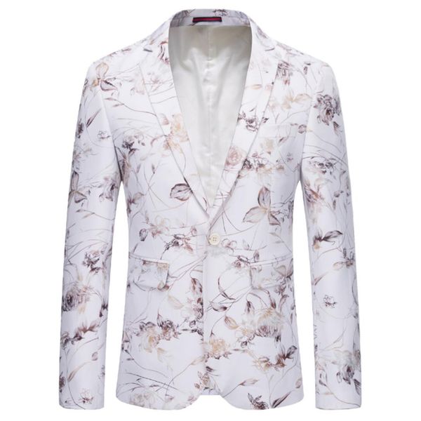 

2020 spring and autumn new men's casual boutique flowerdress suit / men's one-button slim floral suit blazer jacket coat, White;black