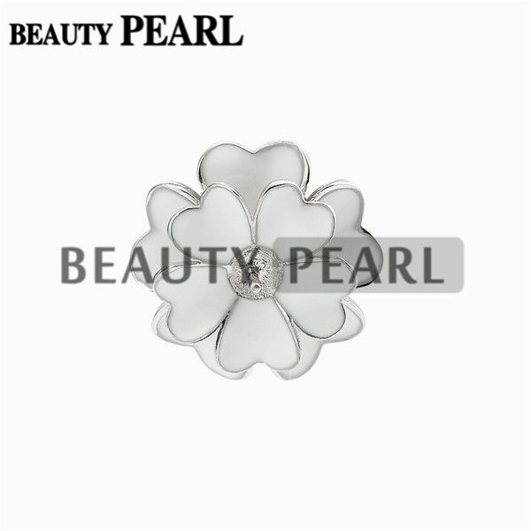 

white flower cluster pendant pearl settings 925 sterling silver pendant base for diy making 5 pieces, Slivery;crystal