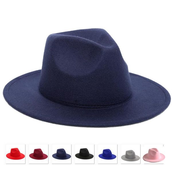 

luckylianji retro hq wool felt women men solid color panama fedora hat ladies vintage cap (size:57cm,adjust rope), Blue;gray