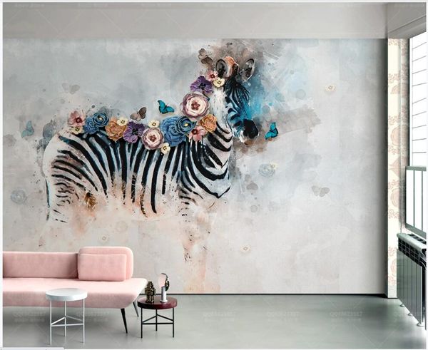 

3d wallpaper custom p mural vintage hand drawn oil painting watercolor zebra flower animal home decor p wallpaper in the living room