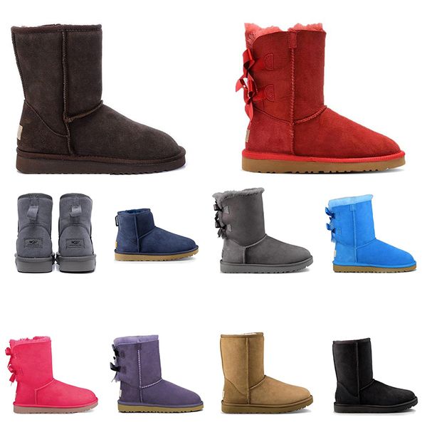 

2020 fashion australia snow boots grey pinks red black chestnut two bow women shoes size 36-41 classical booties