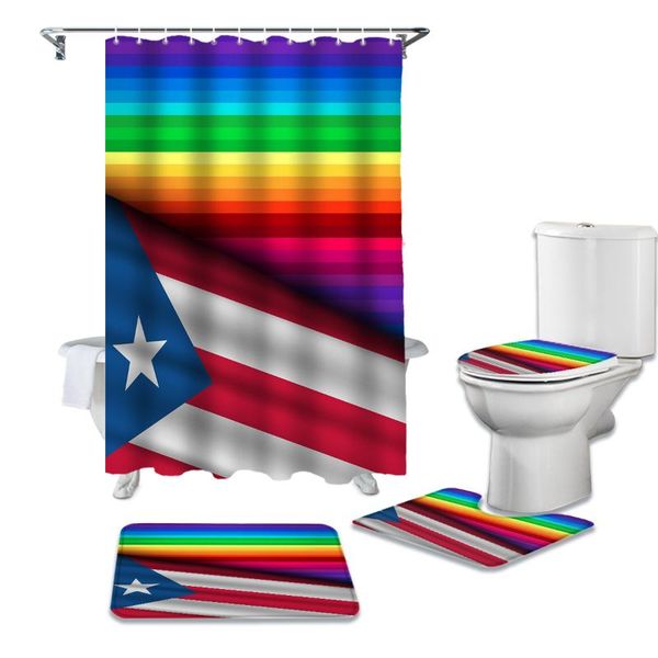 

shower curtains puerto rico rainbow same flag curtain sets non-slip rugs toilet lid cover and bath mat bathroom set