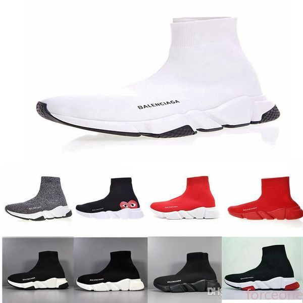 

2019 new paris speed trainers knit sock shoe original luxury designer mens womens sneakers high casual shoes for, Black