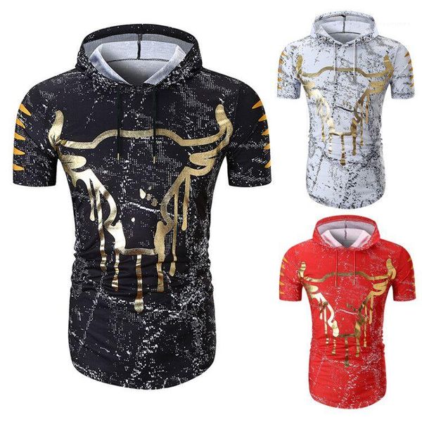

head printed hooded slim short sleeve fashion mens tshirt summer mens designer casual tshirts bull, White;black