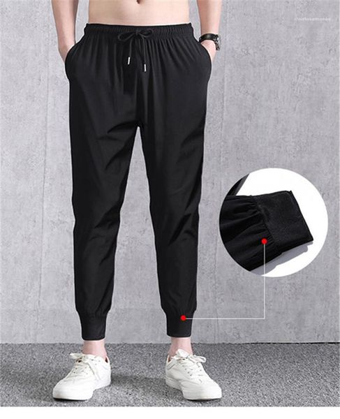 

mens designer sweatpants solid color with pockets and elastic waist mens long pants sport leggings summer quick dry lightweight, Black