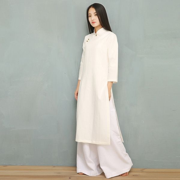 

2019 весна осень новый dresscotton и белье dresscotton и белье китайский стиль aodai серии чай человек zen женщин платья платье rvucy, Black;gray
