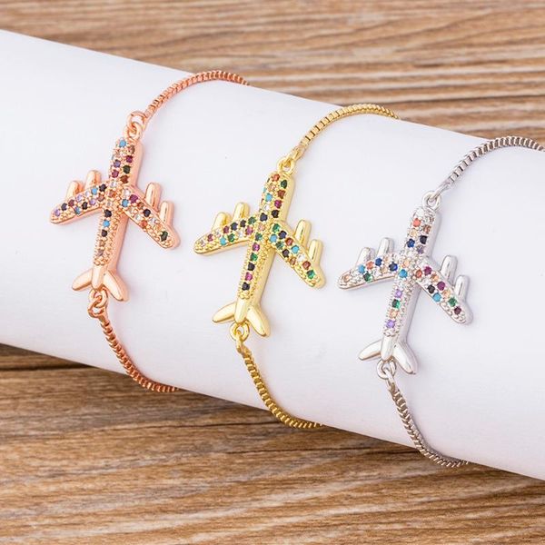 

link, chain 2021 fashion airplane adjustable bracelet bangle 3 colors choose charm copper cz for women rhinestone jewelry, Black