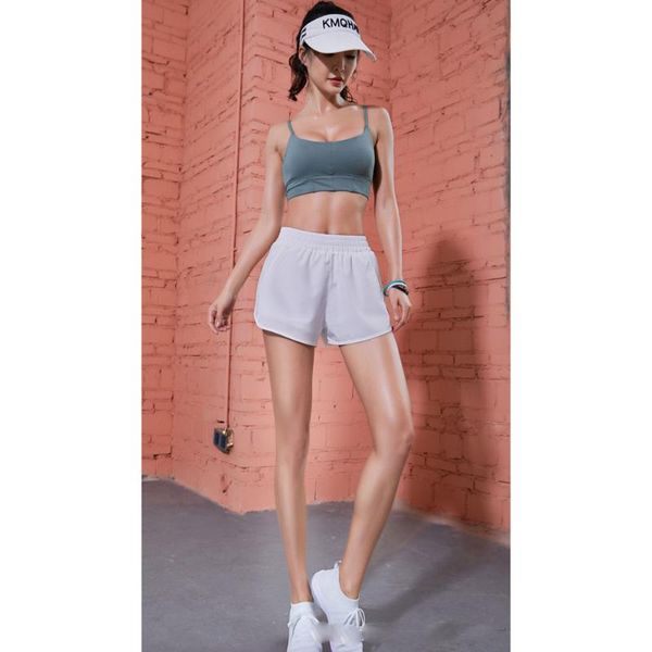 

yoga outfits summer female fitness training quick dry running marathon fake two pieces of anti-glare stretch fashion sports shorts, White;red