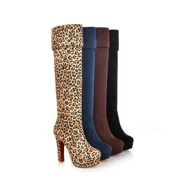 

big size shoes woman round toe boots flat platform boots-women thigh high heels high booties ladies large, Black