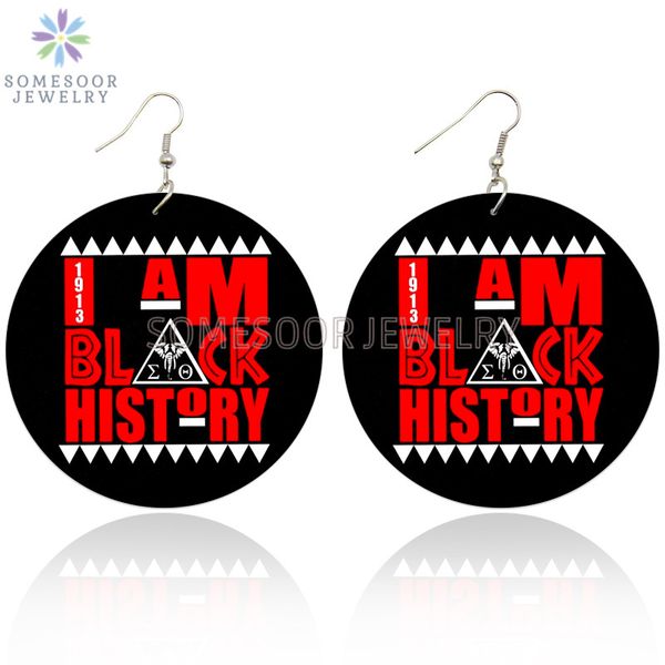 

somesoor i am black history arts wooden drop earrings both sides printed big ear loops pedant dangle jewelry for women gifts, Silver