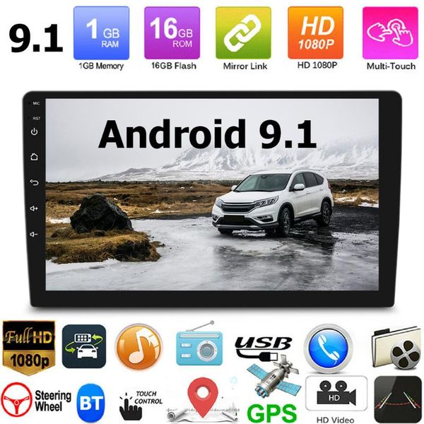 

car radio 10.1"inch android 9.1 auto stereo touch screen bluetooth wifi gps universal multimedia player fm support camera new car dvd