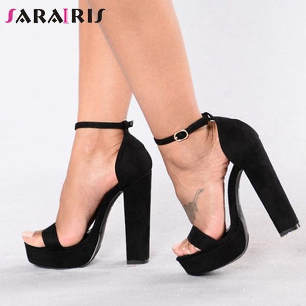 

sandals sarairis concise solid party summer fashion super high spike heels women elegant shallow platform shoes woman, Black