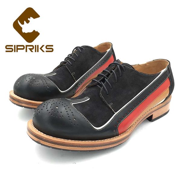 

sipriks mens sewing welted shoes unique design wingtip dress oxfords round toe gents formal tuxedo, Black