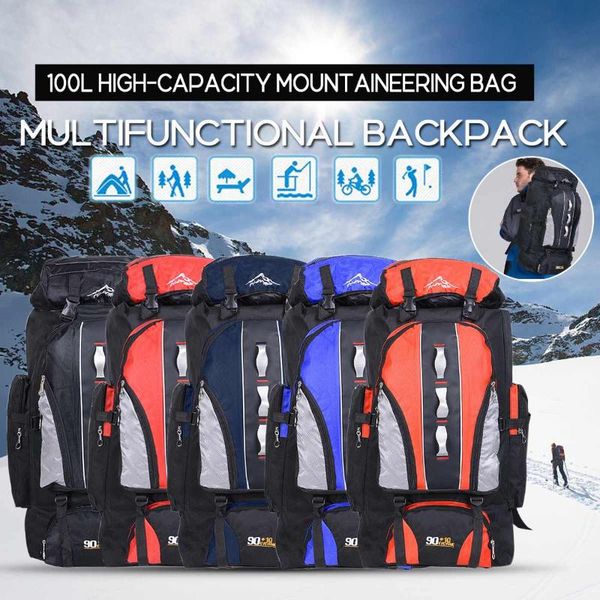 

100l outdoor climbing backpack large capacity travel camping fishing hiking backpacks waterproof sports rucksack bags multi-pock