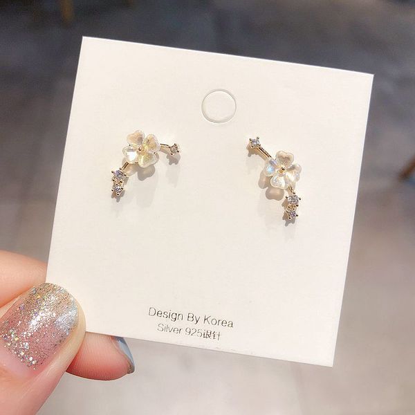 

exquisite korean style shell flower branch stud earrings gold color cubic zircon earrings for women girls, Golden;silver