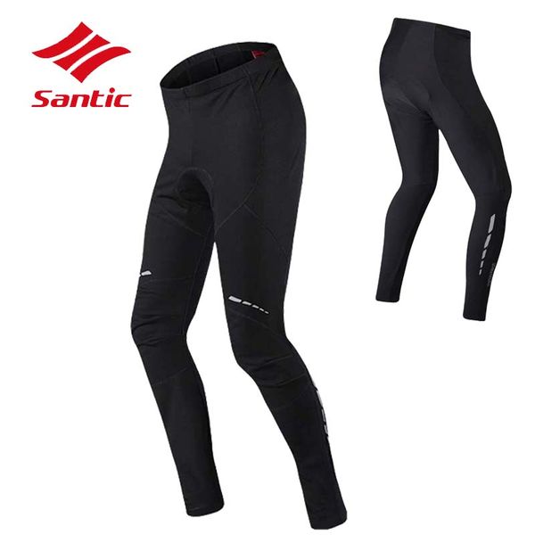 

santic men winter cycling 4d cushion pad tights thermal fleece breathable keep warm bicycle bike sponge padded pants, Black;blue