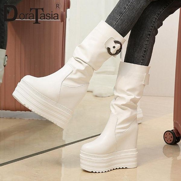 

doratasia girl fashion height increasing boots high heels boots women sweet platform mid-calf shoes woman, Black