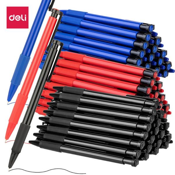 

deli 1pcs 0.7mm black/blue/red press ballpoint oil pen plastic gel neutral multi-function press ballpoint pen school stationery, Blue;orange