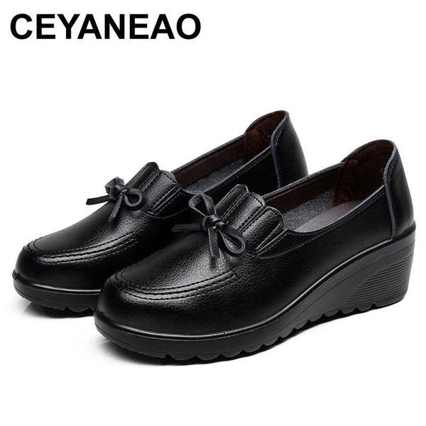 

ceyaneaoautumn new fashion slip on women high heels shoes woman wedges leather unique comfortable casual shoes women pumps 35-41, Black
