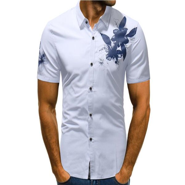 

men's casual shirts high-quality summer cotton printed short-sleeved, White;black