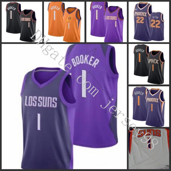 

phoenix suns men 1 devin booker 22 deandre ayton nba men basketball jerseys, Black