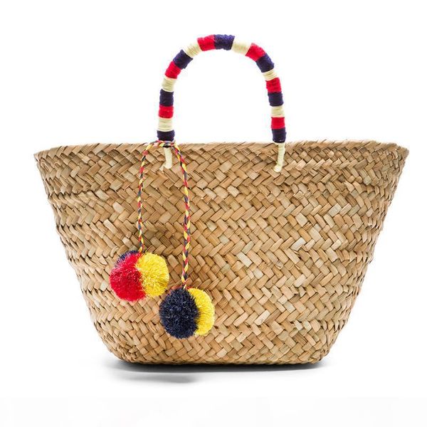 

bohemian beach bag straw totes bag bucket summer bags handmade women handbag braided 2017 new tassel rattan bag c96
