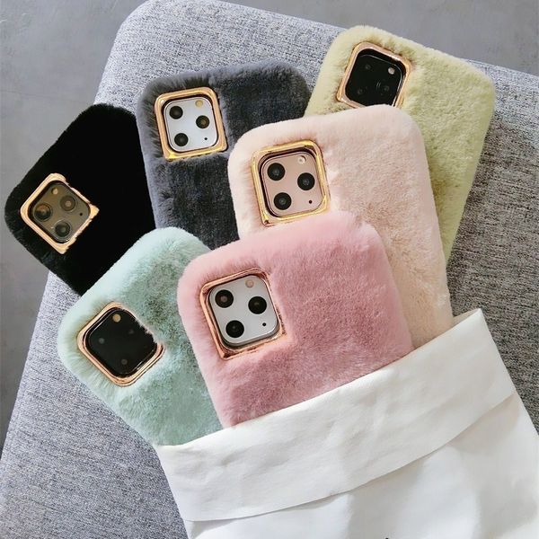 

симпатичный плюшевый теплый чехол для iphone 11 pro x xs max xr 6 s 6s 7 8 plus solid color кролика задняя крышка для девочек женщина телефо
