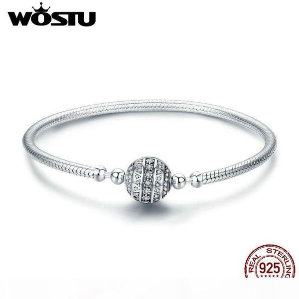 

wostu real 925 sterling silver sparkling ball bracelet & bangles for women fit diy charms beads original jewelry gift fib062 j 190429, Golden;silver