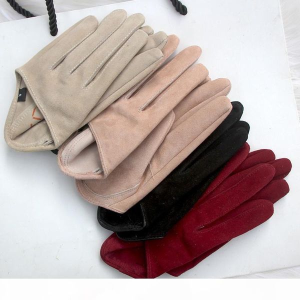 

women' runway fashion natural suede leather gloves half palm gloves female performance dancing party genuine leather glove, Blue;gray