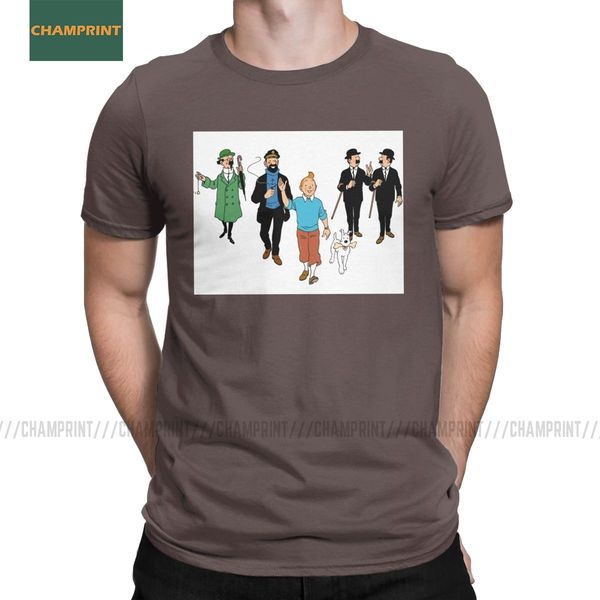 

men's the adventures of tintin friends t shirt herge comic snowy haddock dog cotton clothes short sleeve tees summer t-shirt