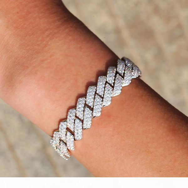 

13mm cuban link chain iced out bracelet for men cubic zircon hip hop jewelry for male, Black