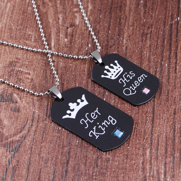 

fashion crown couple necklace pendant black square king queen women men necklaces pendants for gift accessories jewelry, Silver