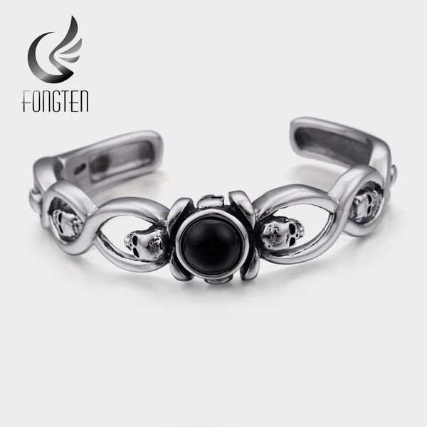 

fongten retro skull men bangle stainless steel black stone open cuff bangles bracelet male fashion jewelry